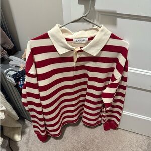 Parke by Chelsea parke Kramer oversized rugby red and White Striped Polo Shirt